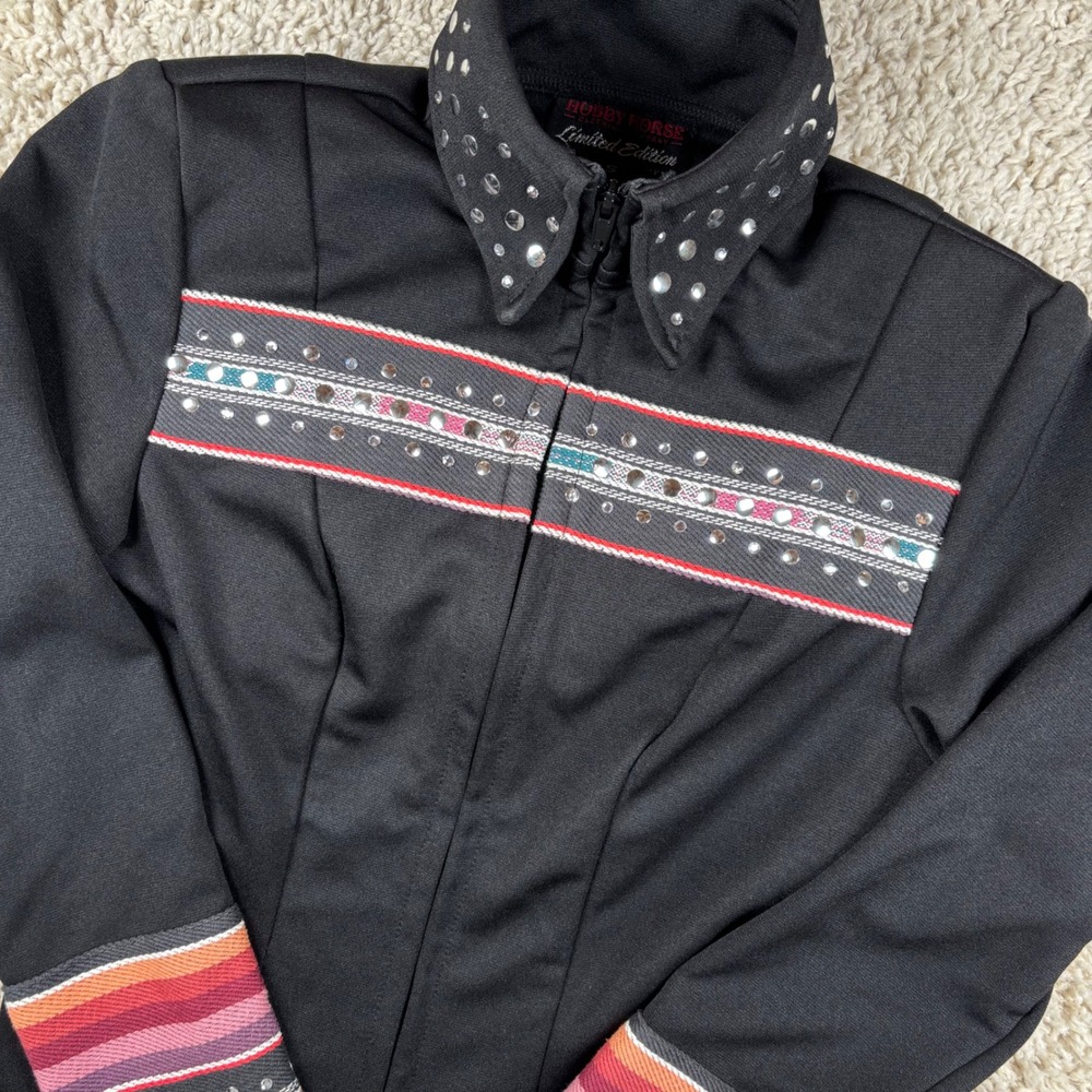 Hobby Horse Limited Edition Western Show Shirt Womens S Black Rhinestone Serape